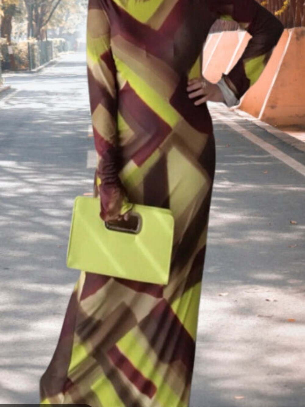 Zara Geometric Printed Midi Dress in Lime & Burgundy